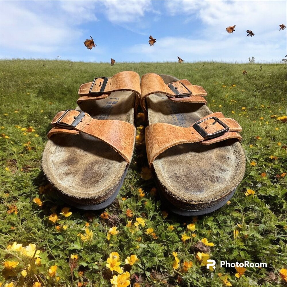Birkenstock EUR 39 tan leather sandal slipper slide